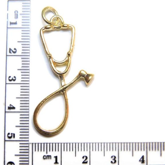 Big Stethoscope Charm Pendant 14k Yellow Gold - Picture 3 of 3